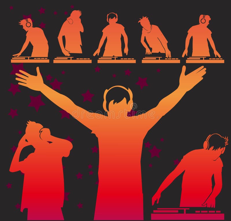 Siluetas de DJ del vector ilustración del vector. Ilustración de cartel
