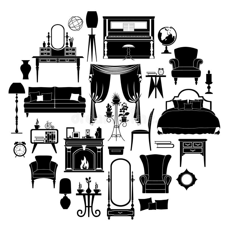 Muebles De Las Siluetas Y Otros Objetos Ilustración del Vector