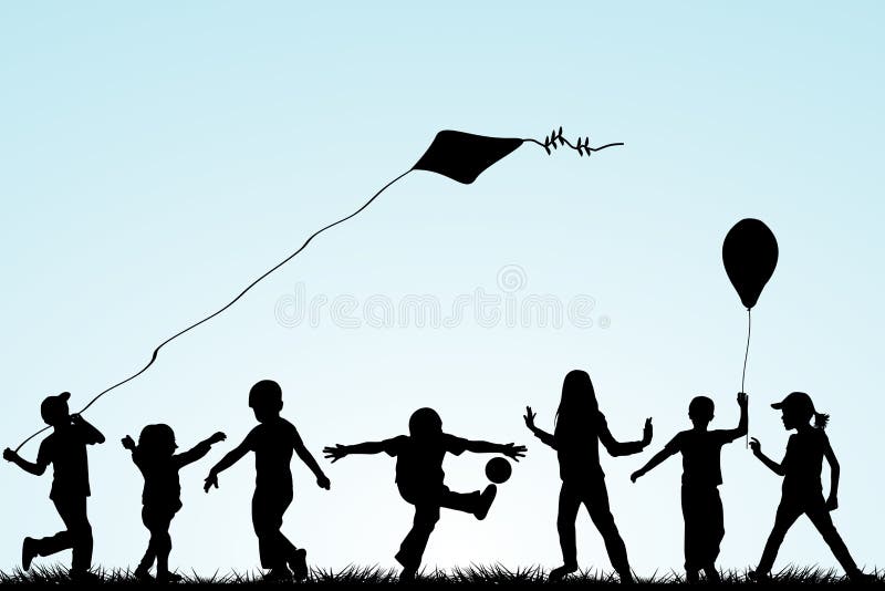 Siluetas de los niños que juegan en el parque libre illustration Siluetas de los niños que juegan en el parque libre illustration