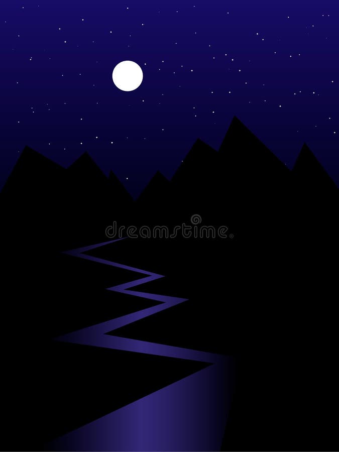 Siluetas De Montañas Negras, Río, Noche Estrellada Y Luna Llena Ilustración  del Vector - Ilustración de paisaje, luna: 172521684