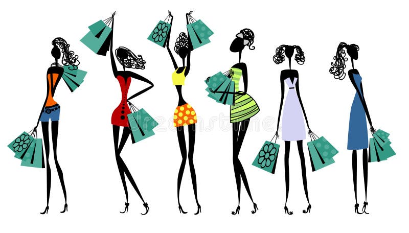 Siluetas de mujeres con compras libre illustration Siluetas de mujeres con compras libre illustration