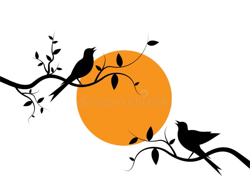 Vinilo decorativo Pareja de pájaros sobre rama y flores
