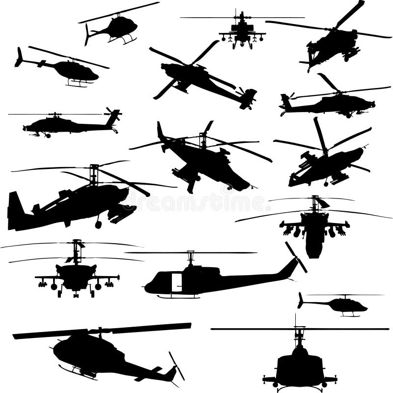 Siluetas del helicóptero del vector
