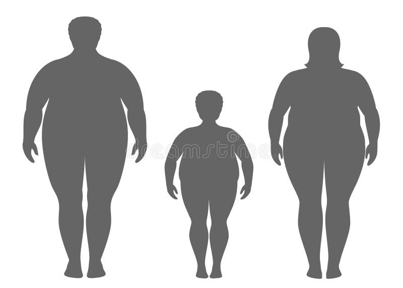 Siluetas del hombre, de la mujer y del niño gordos libre illustration Siluetas del hombre, de la mujer y del niño gordos libre illustration