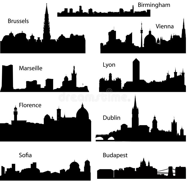 Siluetas del vector de ciudades europeas