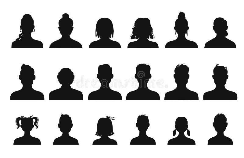 Siluete profil avatar pentru copii, persoane în vârstă stock illustration