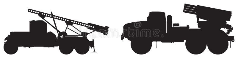 Siluete vectoriale ale lansatorilor de rachete Katyusha și Grad în armată multiplă royalty free illustration