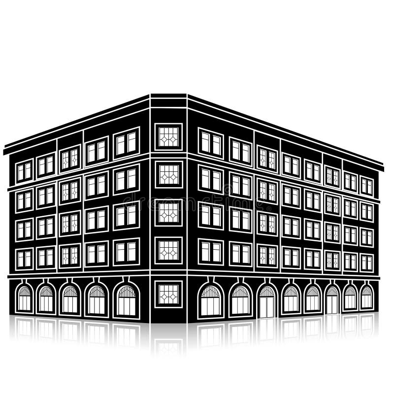 Siluetee el edificio de oficinas con una entrada y una reflexión libre illustration Siluetee el edificio de oficinas con una entrada y una reflexión libre illustration