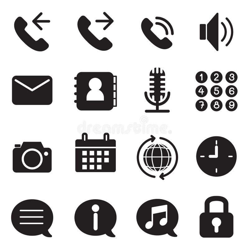 Siluetee los iconos del uso del teléfono móvil y del smartphone fijados stock de ilustración Siluetee los iconos del uso del teléfono móvil y del smartphone fijados stock de ilustración
