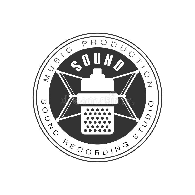 Siluetta in bianco e nero del microfono di Logo Template With Sound Recording dello studio record di musica retro illustrazione di stock Siluetta in bianco e nero del microfono di Logo Template With Sound Recording dello studio record di musica retro illustrazione di stock
