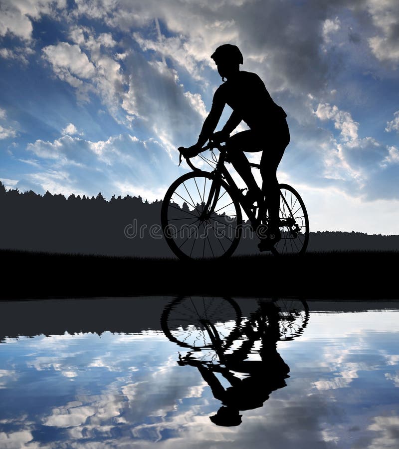 Siluetta del ciclista che guida una bici della strada immagini stock libere da diritti Siluetta del ciclista che guida una bici della strada immagini stock libere da diritti