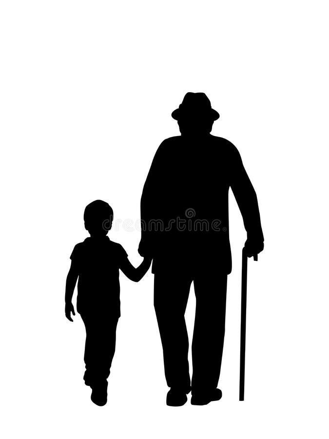 Siluetta del nonno che cammina con il nipote illustrazione di stock
