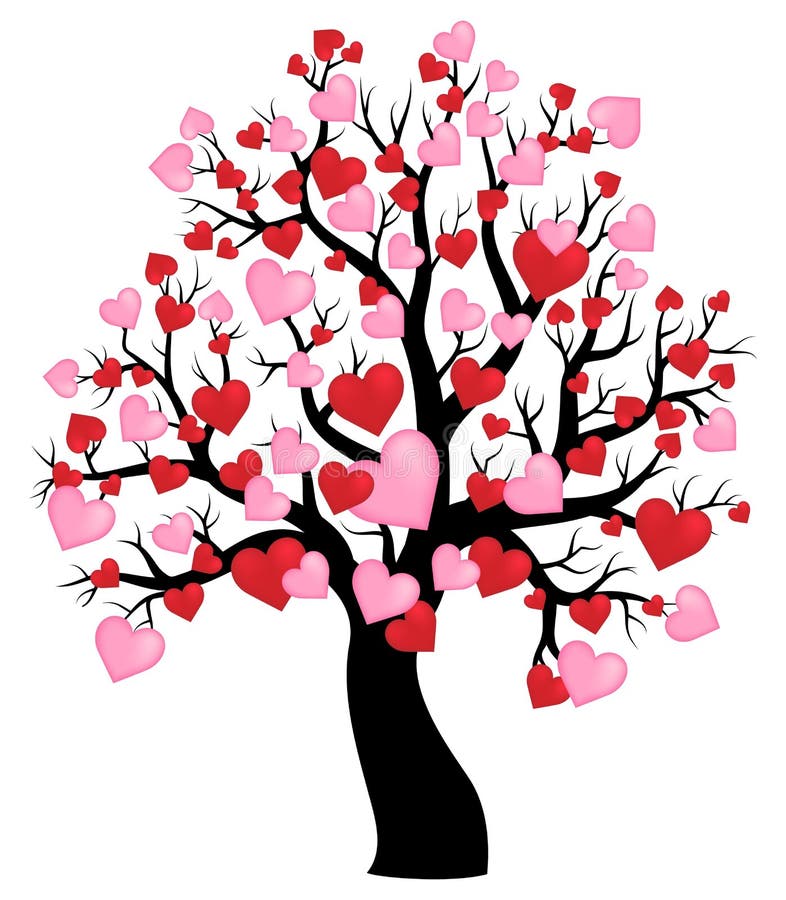 Siluetta dell'albero con il tema 1 dei cuori illustrazione vettoriale Siluetta dell'albero con il tema 1 dei cuori illustrazione vettoriale