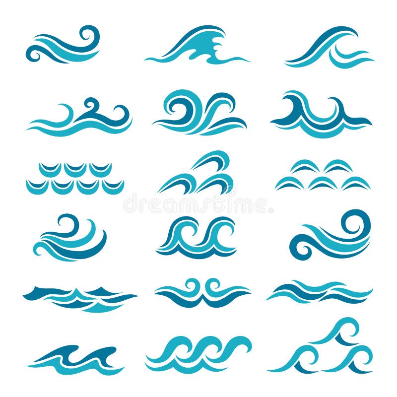 Siluetta dell'isolato stilizzato delle onde del blu di vettore su bianco illustrazione di stock Siluetta dell'isolato stilizzato delle onde del blu di vettore su bianco illustrazione di stock