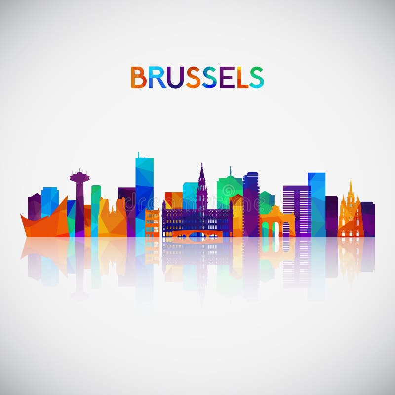 Siluetta dell'orizzonte di Bruxelles nello stile geometrico variopinto illustrazione vettoriale Siluetta dell'orizzonte di Bruxelles nello stile geometrico variopinto illustrazione vettoriale