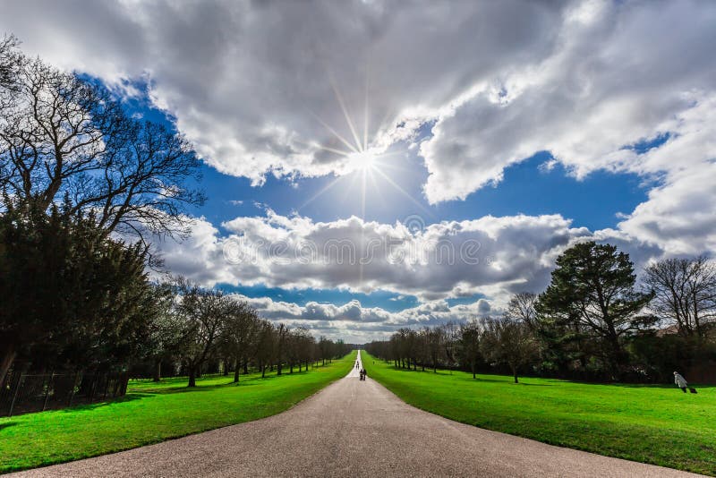 Siluetta della passeggiata lunga in Windsor Great Park in Inghilterra immagine stock libera da diritti Siluetta della passeggiata lunga in Windsor Great Park in Inghilterra immagine stock libera da diritti