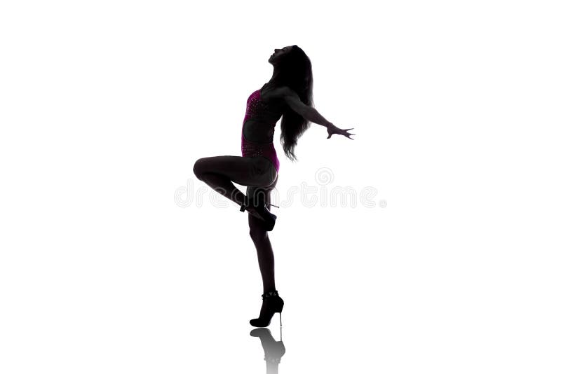 Siluetta della ragazza sexy del ballerino immagini stock libere da diritti Siluetta della ragazza sexy del ballerino immagini stock libere da diritti