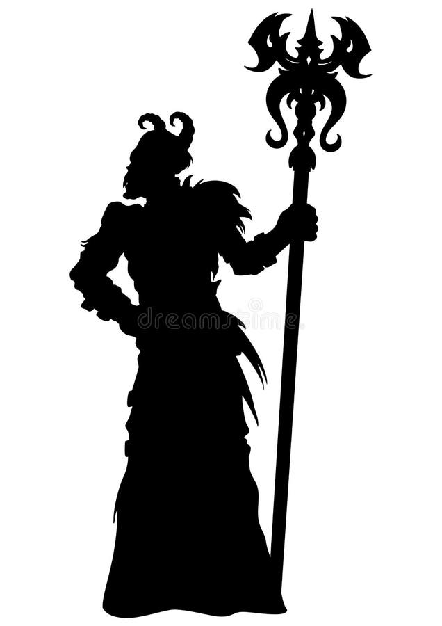 Illustration horned demon wizard figure with a magic staff. Illustration horned demon wizard figure with a magic staff