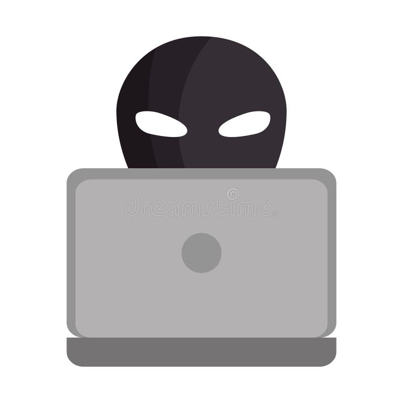 Siluetta di colore con il pirata informatico ed il computer portatile criminali royalty illustrazione gratis Siluetta di colore con il pirata informatico ed il computer portatile criminali royalty illustrazione gratis