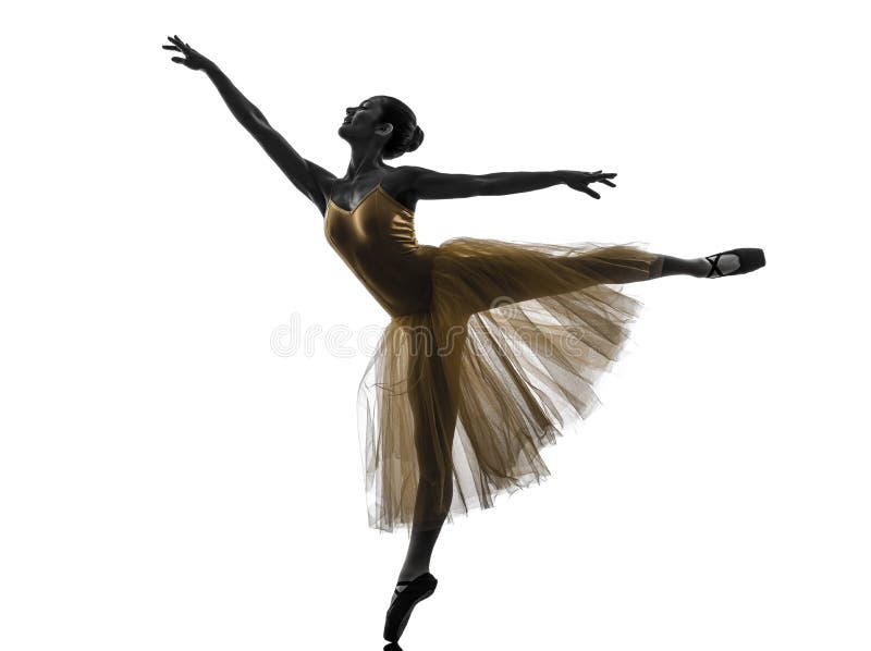 Siluetta di dancing del ballerino di balletto della ballerina della donna immagini stock Siluetta di dancing del ballerino di balletto della ballerina della donna immagini stock