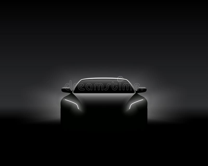 Siluetta di Front View Dark Concept Car Illustrazione realistica di vettore