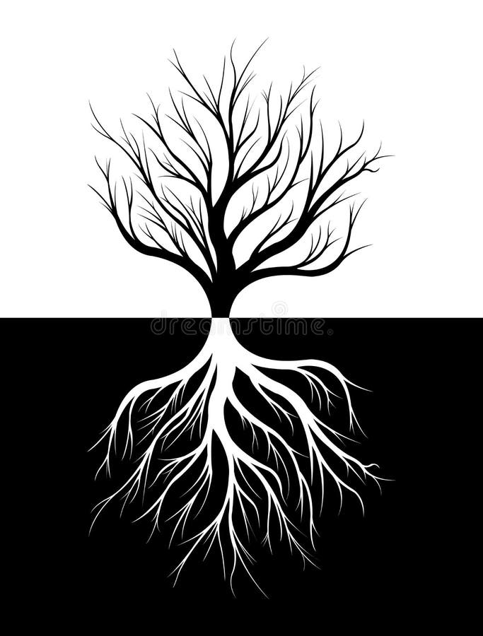 Siluetta di un albero e delle sue radici royalty illustrazione gratis Siluetta di un albero e delle sue radici royalty illustrazione gratis