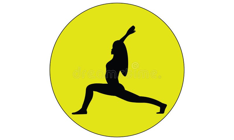 Siluetta di una condizione della donna nella posa di yoga dell'equilibrio del guerriero illustrazione di stock Siluetta di una condizione della donna nella posa di yoga dell'equilibrio del guerriero illustrazione di stock
