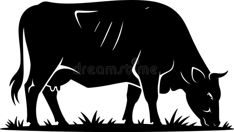 Siluetta di una vacca che pascola prato una semplice immagine vettoriale in bianco e nero che mostra animali di fattoria rurale e illustrazione vettoriale