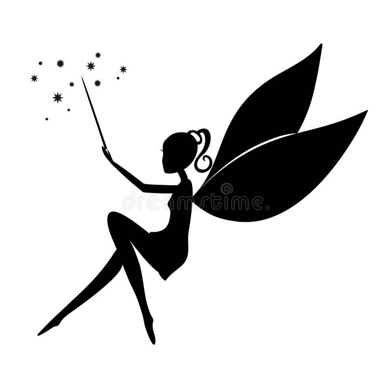 Silhouette nera di fata con una bacchetta magica royalty illustrazione gratis