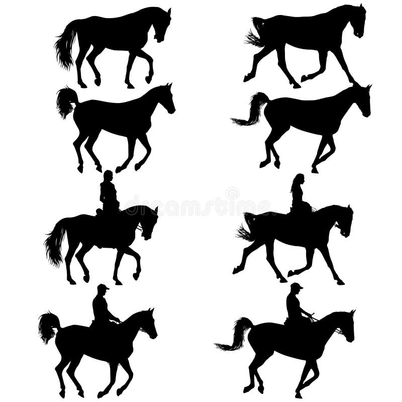 Siluetta nera stabilita del cavallo e della puleggia tenditrice illustrazione di stock Siluetta nera stabilita del cavallo e della puleggia tenditrice illustrazione di stock