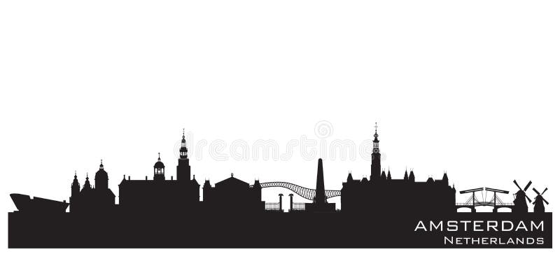 Siluetta olandese di vettore dell'orizzonte della città di Amsterdam royalty illustrazione gratis Siluetta olandese di vettore dell'orizzonte della città di Amsterdam royalty illustrazione gratis