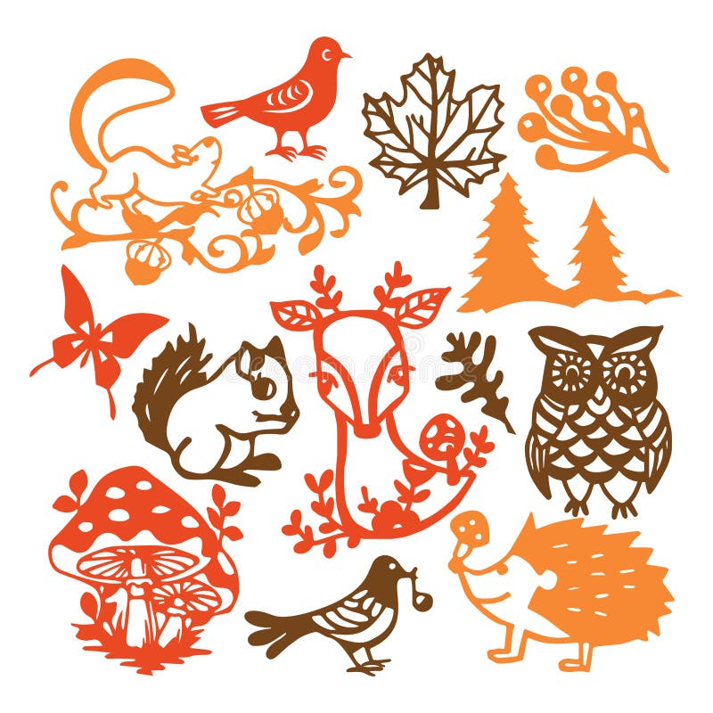 Siluetta tagliata di carta Forest Animals Set d'annata illustrazione vettoriale Siluetta tagliata di carta Forest Animals Set d'annata illustrazione vettoriale