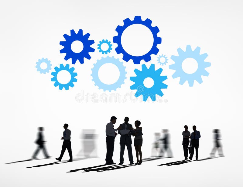 Sagome di Professionisti e Ingranaggi Sopra immagini stock