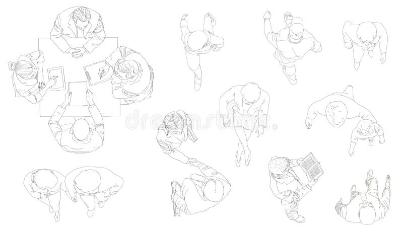 Siluette della gente Vista da sopra disegno di contorno royalty illustrazione gratis