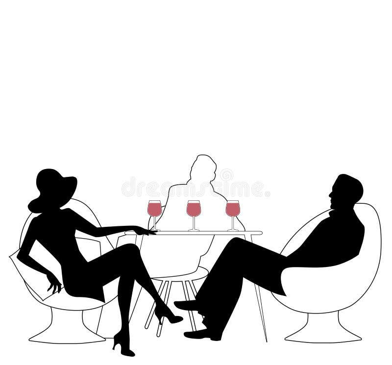 Siluette di un gruppo di vino rosso bevente tre illustrazione vettoriale Siluette di un gruppo di vino rosso bevente tre illustrazione vettoriale