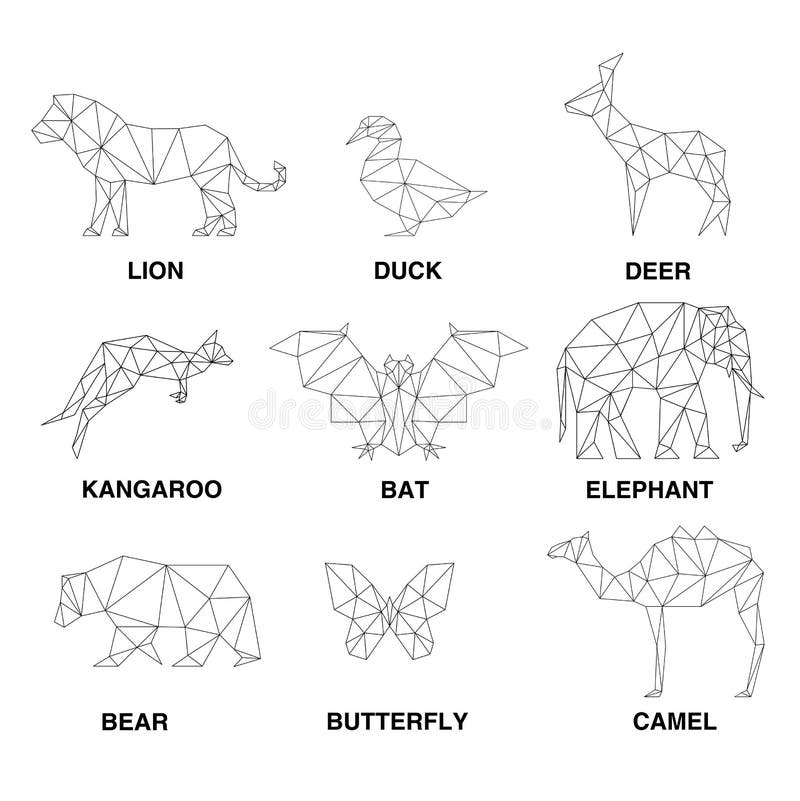 Siluette geometriche degli animali Insieme dei poligoni