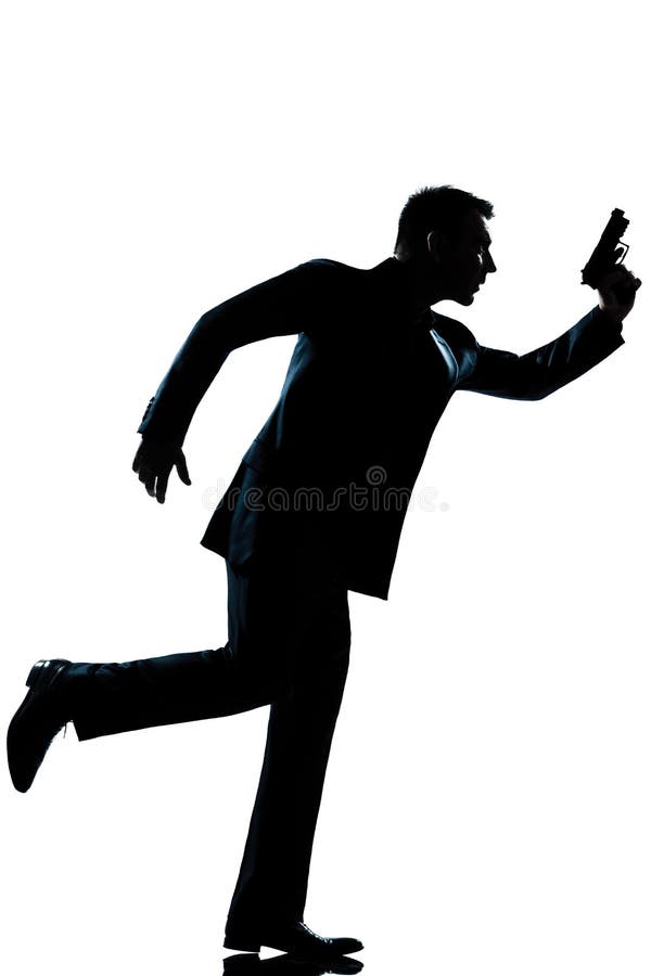 Siluetă om lungime completă rulând pistol royalty free stock photography