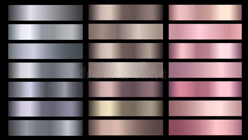 Silve, bronze, rose gold pink metallic foil texture vector gradients set vector illustration