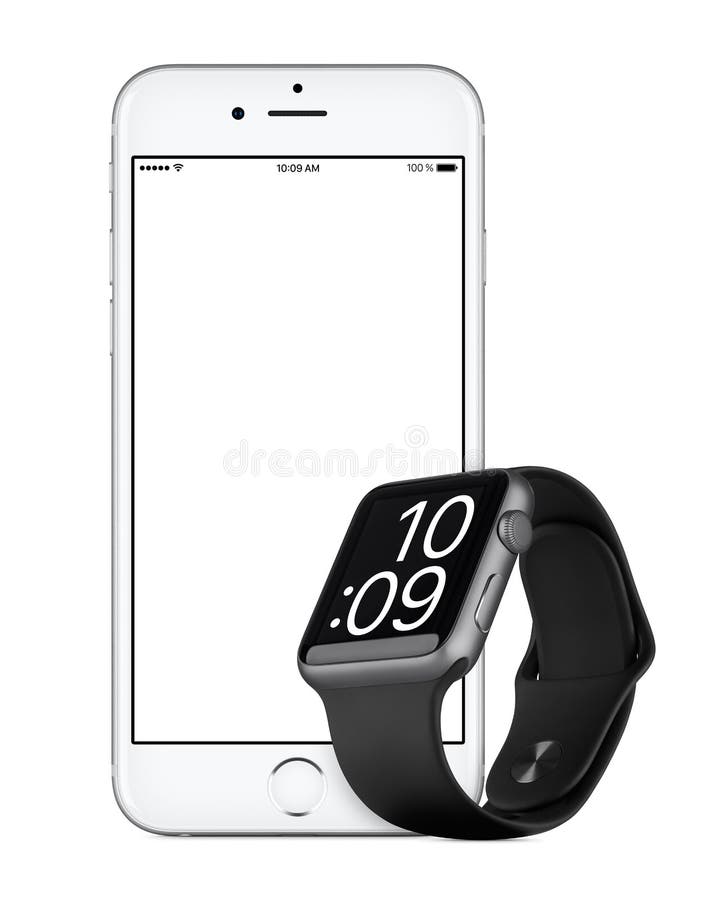 Silver Apple IPhone 6s Front View with IOS 9 on the Screen Editorial