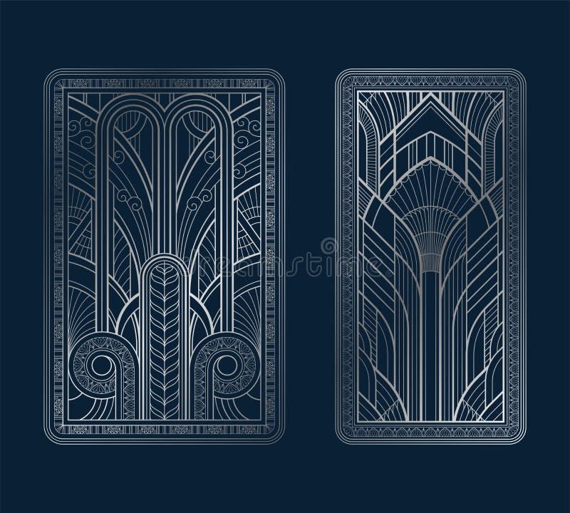 Silver Art Deco Panels with Ornament on Dark Blue Background Stock Vector Illustration of