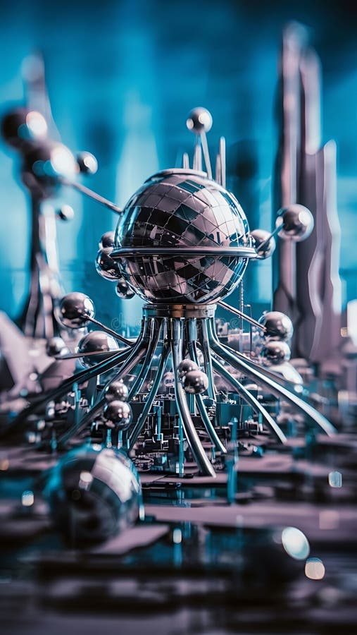 A silver ball sits in front of a blue background royalty free illustration