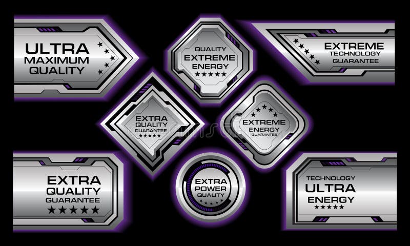Silver banner eticheta purple lumina tehnologie futurist cyber geometric stil design modern pentru calitatea computerului produs p royalty free illustration
