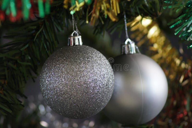 Silver Baubles for Christmas Tree Stock Image Image of decorate