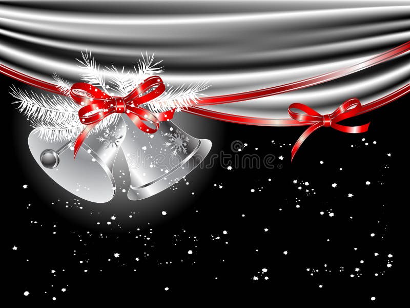 Silver Bells With Red Ribbon Bow Stock Illustration - Download