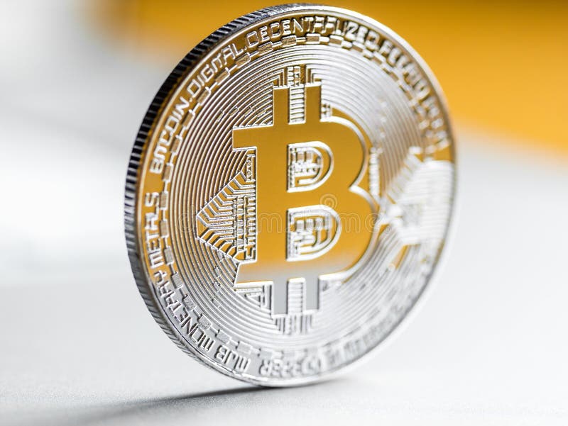 Silver bitcoin close-up stock image. Image of crypto ...