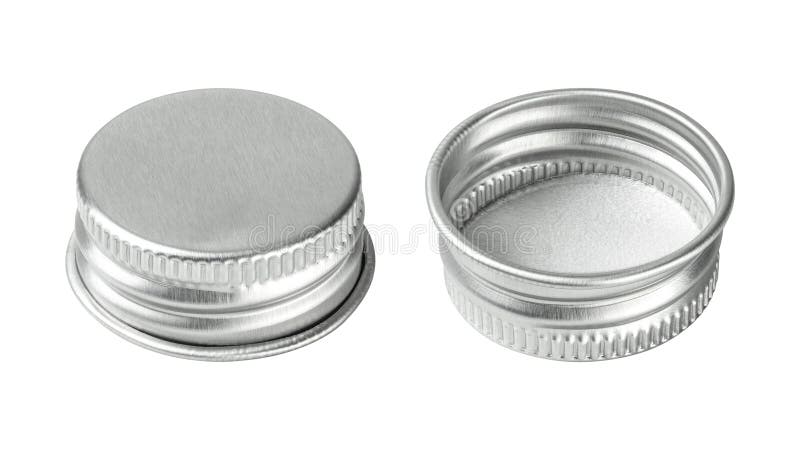 Silver bottle cap isolated on white background. Group of beverage lid for your design. Clipping paths stock photography Silver bottle cap isolated on white background. Group of beverage lid for your design. Clipping paths stock photography