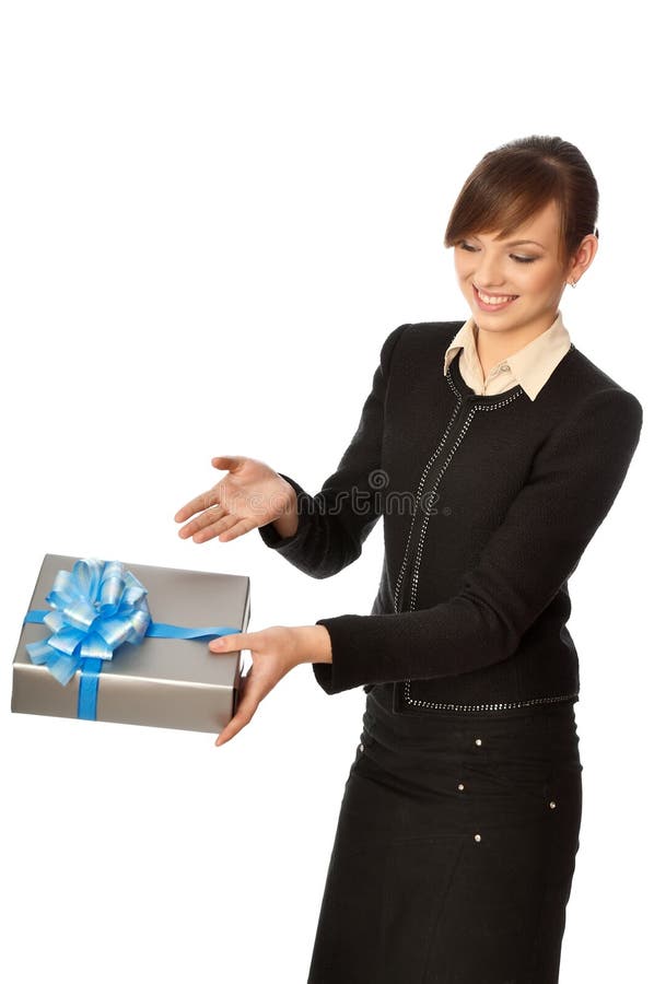Silver box with blue bow as a present