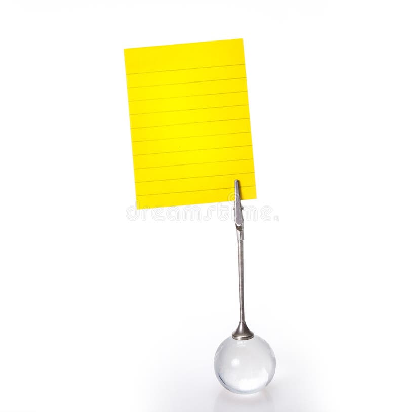 Silver Business Card Holder with Paper Note on White Background Stock