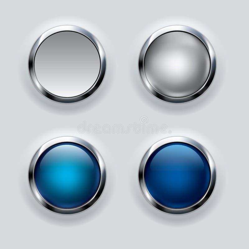 Silver button on gray background. stock illustration