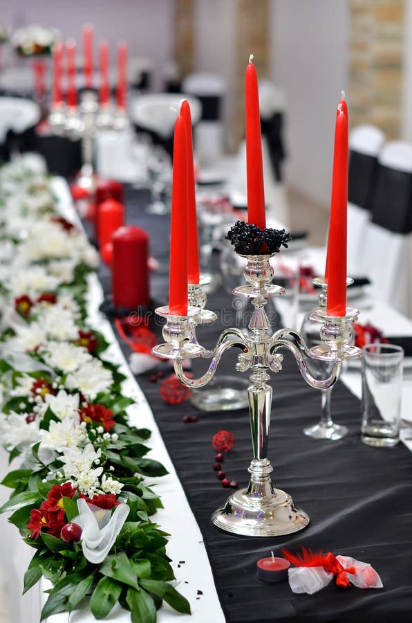 Silver Candle Holder on Wedding Table Stock Image Image of ribbon